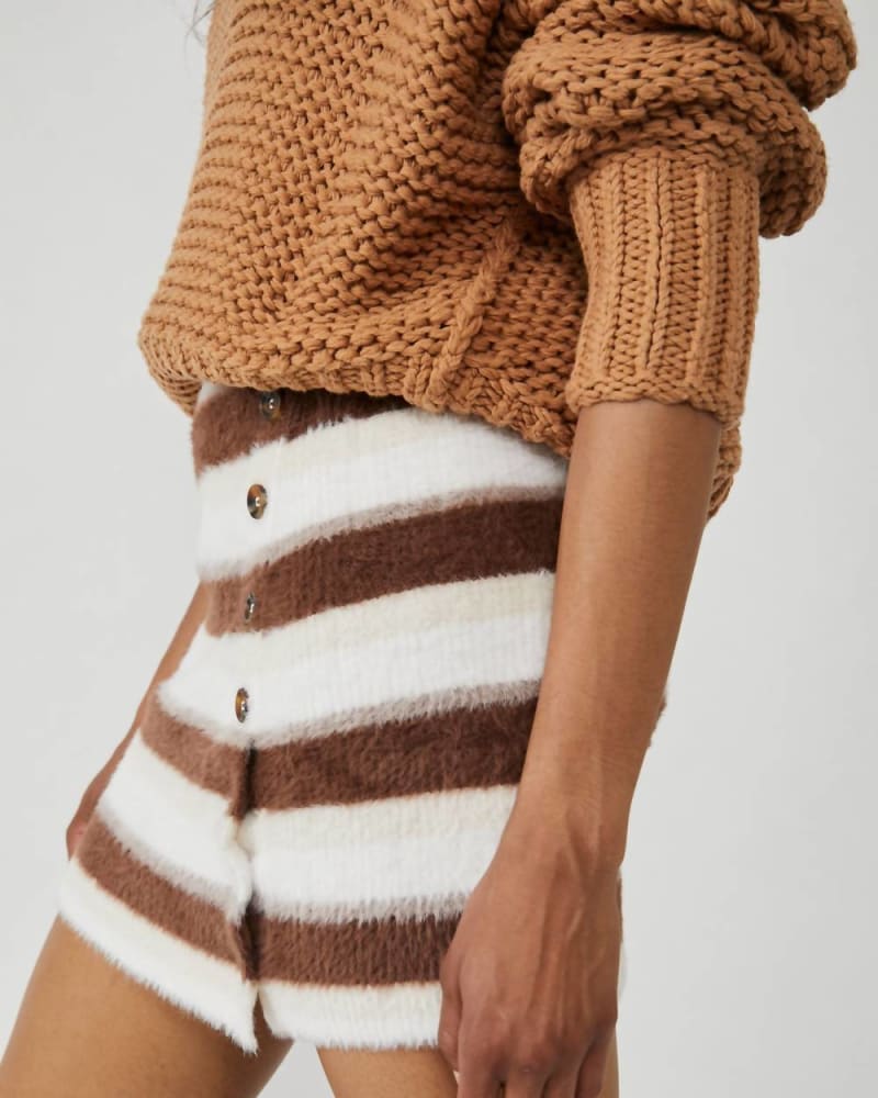 Front of a model wearing a size LARGE Ciara Sweater Mini Skirt In Cashmere Combo in Cashmere Combo by Free People. | dia_product_style_image_id:351989